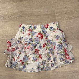 Loveshackfancy Floral Ruffle Skirt - White with Red and Blue Flowers